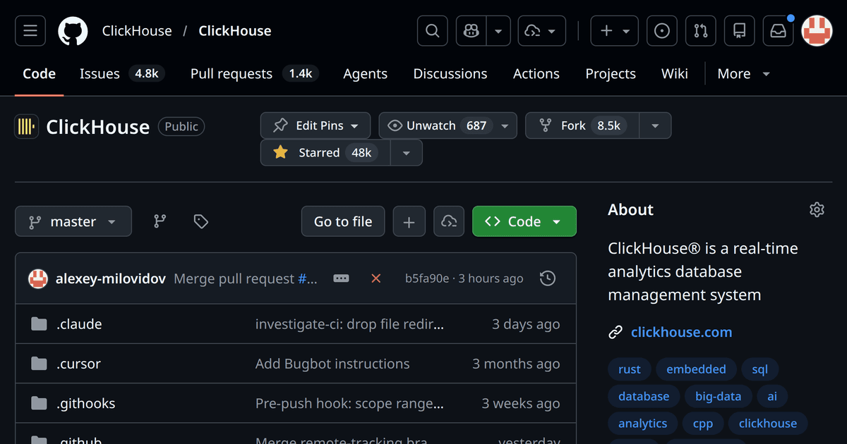 ClickHouse was released in open source on Jun 15 2016, ten years ago. Since then, it became the most popular open source analytical database with more than 2000 contributors.